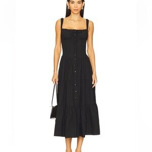 ASTR The Label Temperance Dress Black cotton corset midi cottage Revolve M